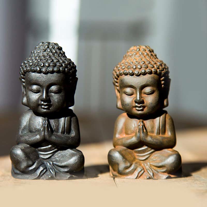Buddha Stones Estatua decorativa hecha a mano de resina con polvo de hierro oxidado de Buda Sakyamuni pequeño