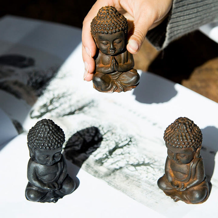 Buddha Stones Estatua decorativa hecha a mano de resina con polvo de hierro oxidado de Buda Sakyamuni pequeño
