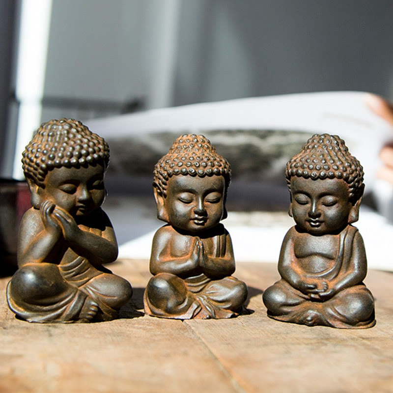 Buddha Stones Estatua decorativa hecha a mano de resina con polvo de hierro oxidado de Buda Sakyamuni pequeño - image 7