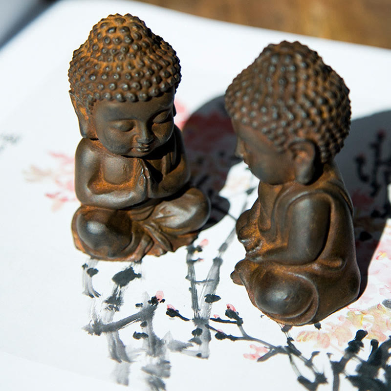 Buddha Stones Estatua decorativa hecha a mano de resina con polvo de hierro oxidado de Buda Sakyamuni pequeño