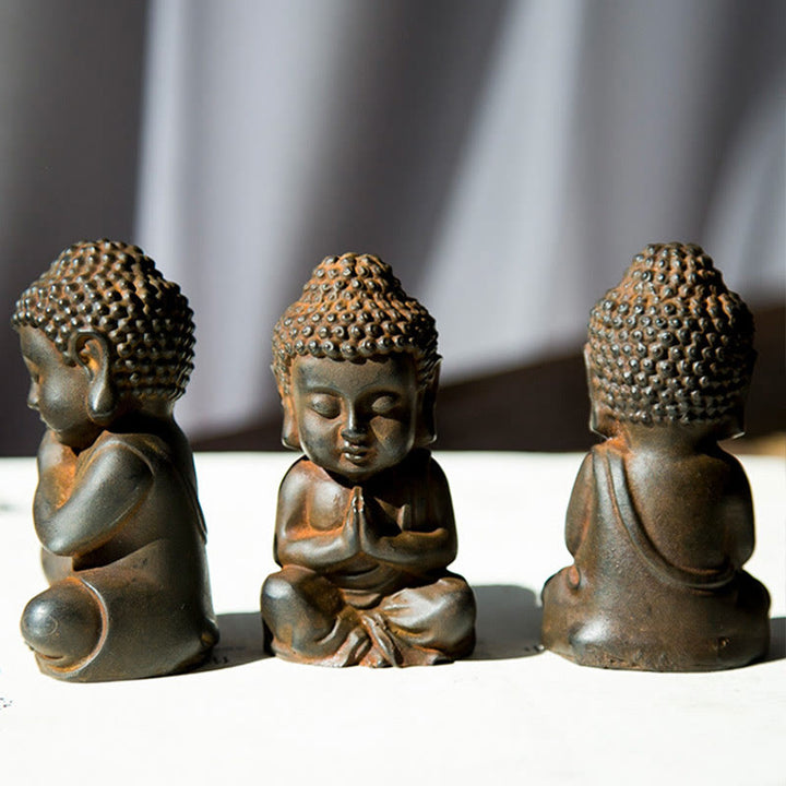 Buddha Stones Estatua decorativa hecha a mano de resina con polvo de hierro oxidado de Buda Sakyamuni pequeño