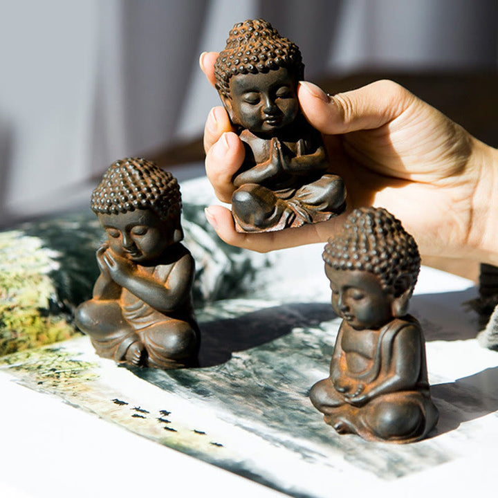 Buddha Stones Estatua decorativa hecha a mano de resina con polvo de hierro oxidado de Buda Sakyamuni pequeño