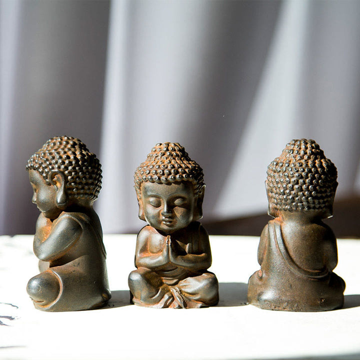 Buddha Stones Estatua decorativa hecha a mano de resina con polvo de hierro oxidado de Buda Sakyamuni pequeño