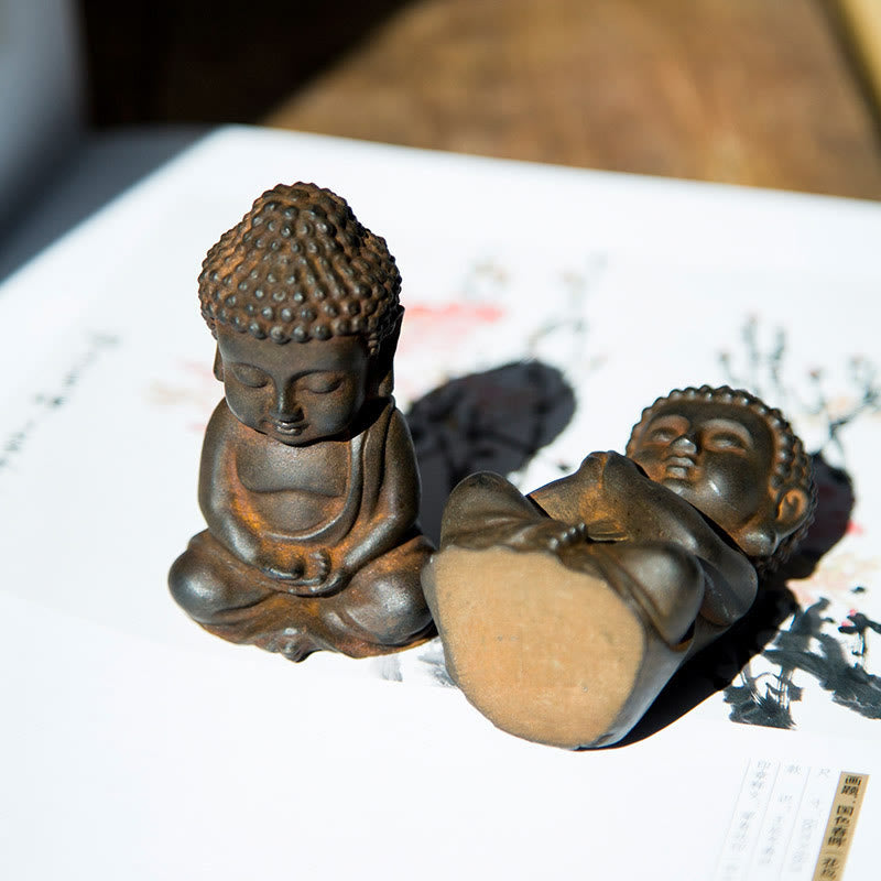 Buddha Stones Estatua decorativa hecha a mano de resina con polvo de hierro oxidado de Buda Sakyamuni pequeño