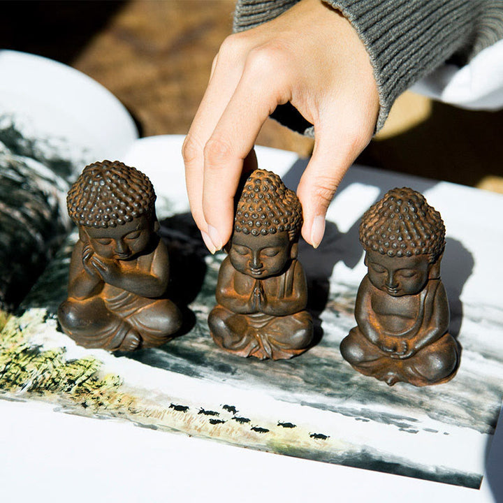Buddha Stones Estatua decorativa hecha a mano de resina con polvo de hierro oxidado de Buda Sakyamuni pequeño - image 3