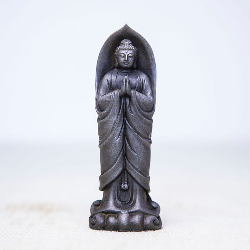 Buddha Stones Estatua de Decoración de Resina Fundida Oxidada con Polvo de Hierro de Buda Sakyamuni Hecha a Mano - Buda pulido 14,5 x 5 x 3,4 cm - image 12