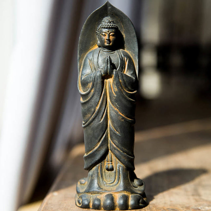 Buddha Stones Estatua de Decoración de Resina Fundida Oxidada con Polvo de Hierro de Buda Sakyamuni Hecha a Mano