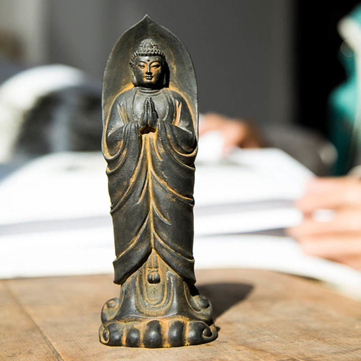Buddha Stones Estatua de Decoración de Resina Fundida Oxidada con Polvo de Hierro de Buda Sakyamuni Hecha a Mano
