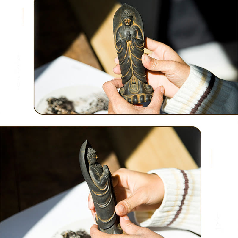 Buddha Stones Estatua de Decoración de Resina Fundida Oxidada con Polvo de Hierro de Buda Sakyamuni Hecha a Mano