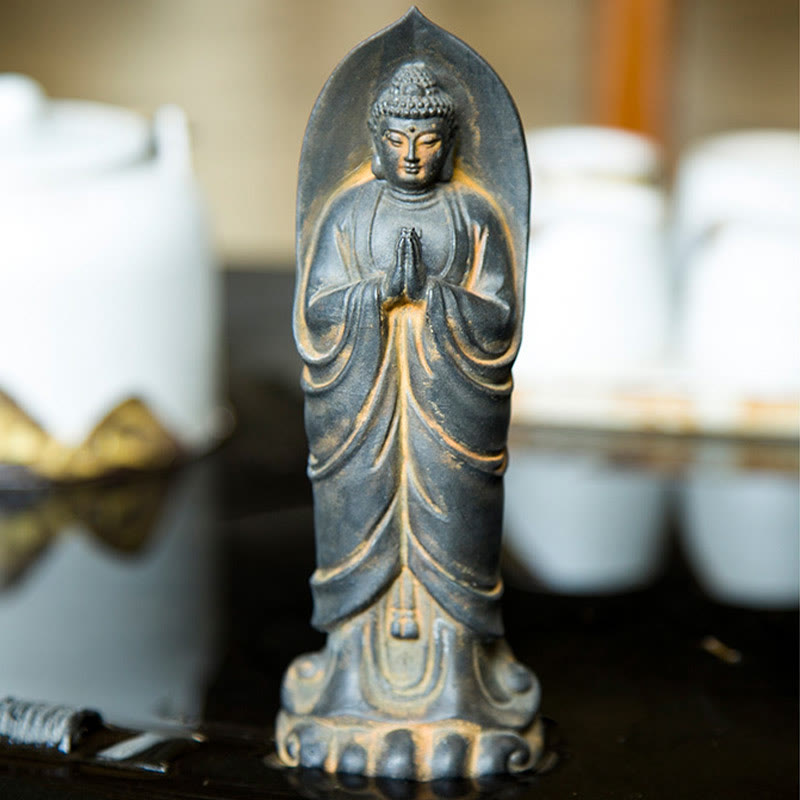 Buddha Stones Estatua de Decoración de Resina Fundida Oxidada con Polvo de Hierro de Buda Sakyamuni Hecha a Mano