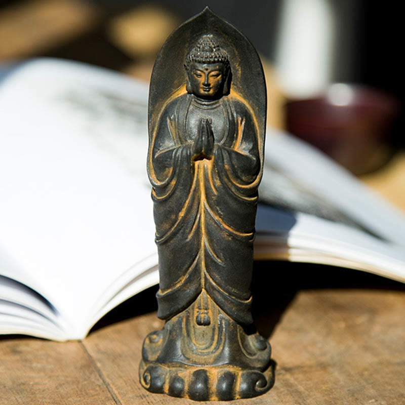 Buddha Stones Estatua de Decoración de Resina Fundida Oxidada con Polvo de Hierro de Buda Sakyamuni Hecha a Mano