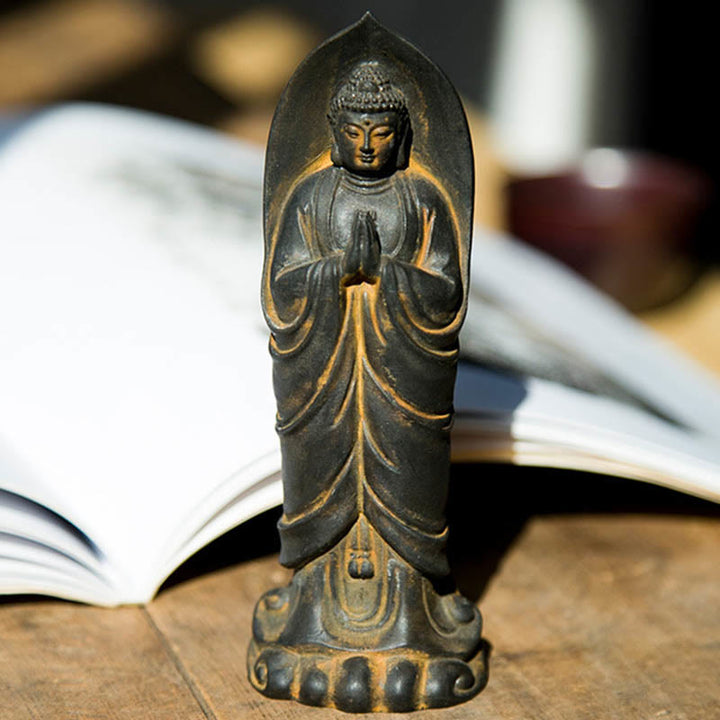Buddha Stones Estatua de Decoración de Resina Fundida Oxidada con Polvo de Hierro de Buda Sakyamuni Hecha a Mano