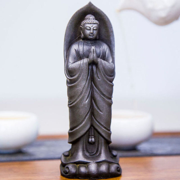 Buddha Stones Estatua de Decoración de Resina Fundida Oxidada con Polvo de Hierro de Buda Sakyamuni Hecha a Mano