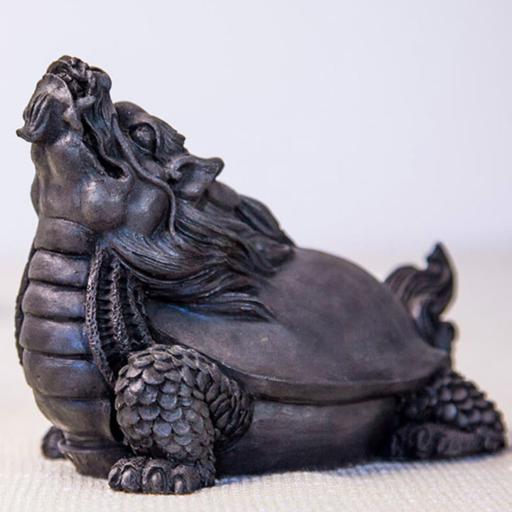 Buddha Stones Estatua de Resina Fundida a Mano de Tortuga Dragón en Polvo de Hierro con Óxido Decoración del Hogar
