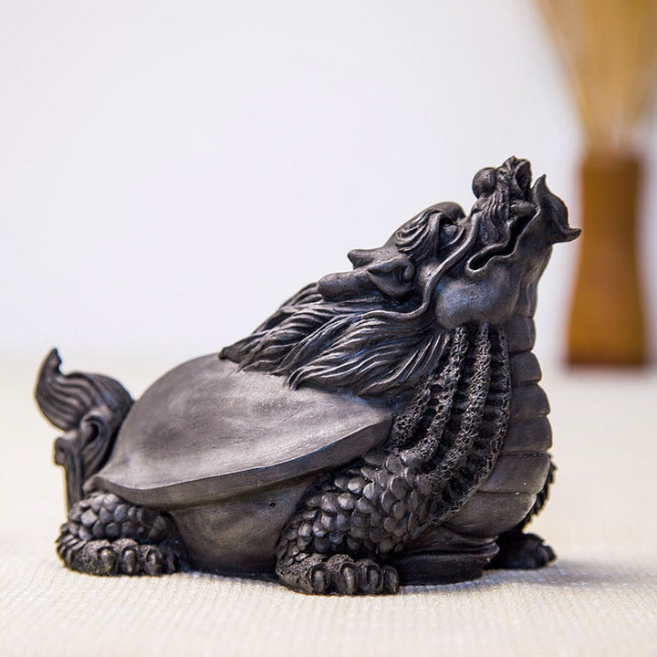 Buddha Stones Estatua de Resina Fundida a Mano de Tortuga Dragón en Polvo de Hierro con Óxido Decoración del Hogar