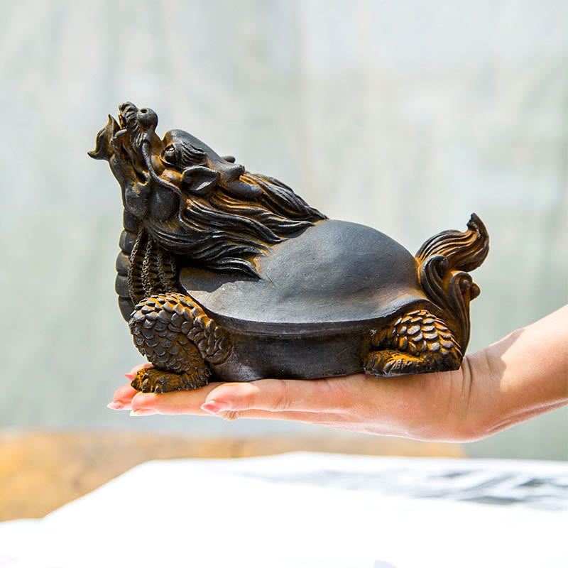 Buddha Stones Estatua de Resina Fundida a Mano de Tortuga Dragón en Polvo de Hierro con Óxido Decoración del Hogar