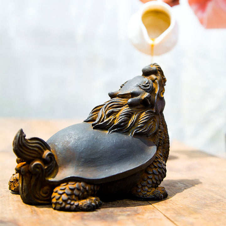 Buddha Stones Estatua de Resina Fundida a Mano de Tortuga Dragón en Polvo de Hierro con Óxido Decoración del Hogar