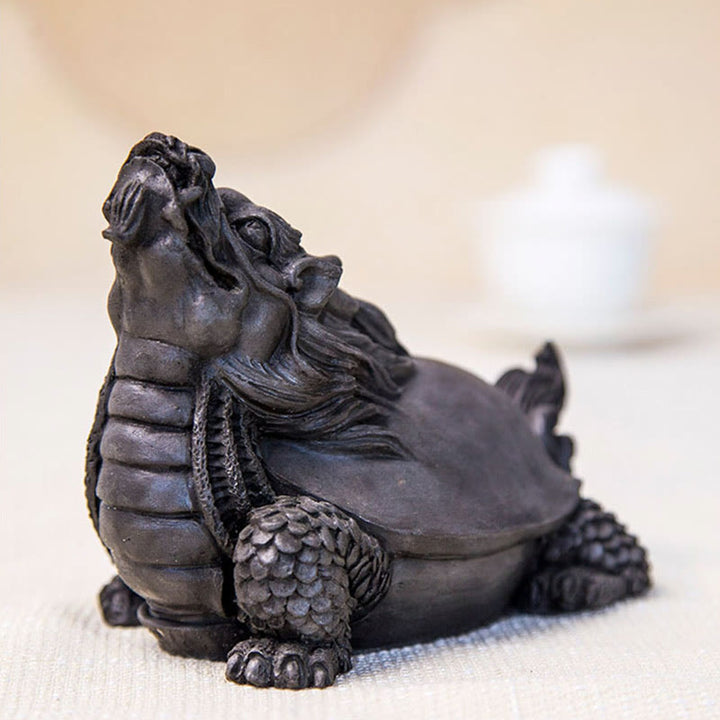 Buddha Stones Estatua de Resina Fundida a Mano de Tortuga Dragón en Polvo de Hierro con Óxido Decoración del Hogar