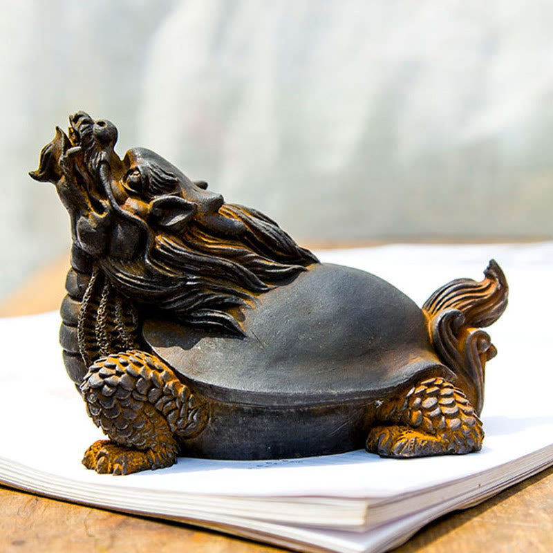 Buddha Stones Estatua de Resina Fundida a Mano de Tortuga Dragón en Polvo de Hierro con Óxido Decoración del Hogar