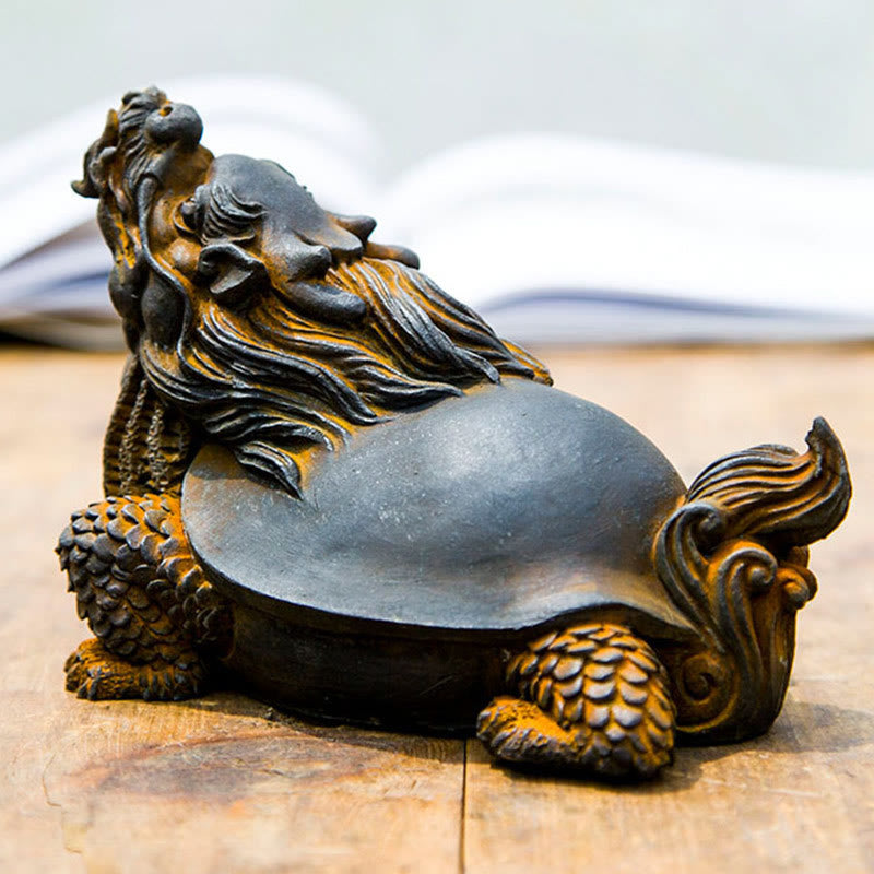 Buddha Stones Estatua de Resina Fundida a Mano de Tortuga Dragón en Polvo de Hierro con Óxido Decoración del Hogar