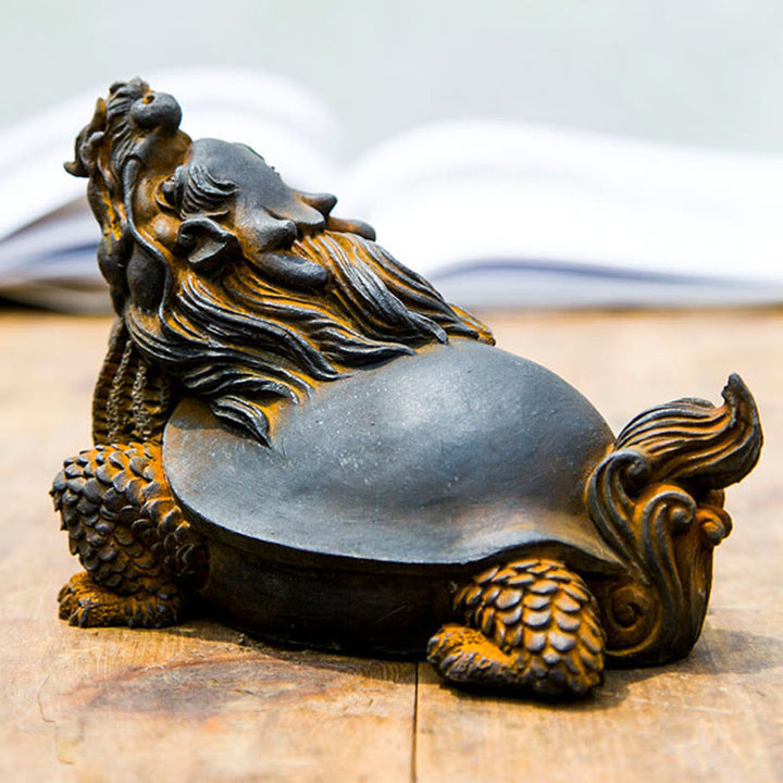 Buddha Stones Estatua de Resina Fundida a Mano de Tortuga Dragón en Polvo de Hierro con Óxido Decoración del Hogar