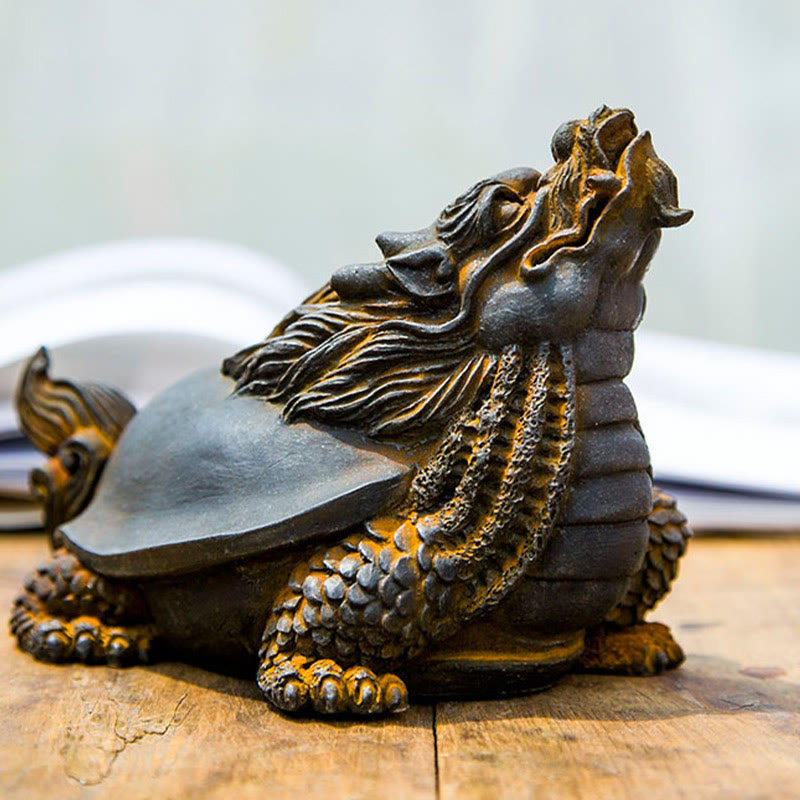 Buddha Stones Estatua de Resina Fundida a Mano de Tortuga Dragón en Polvo de Hierro con Óxido Decoración del Hogar