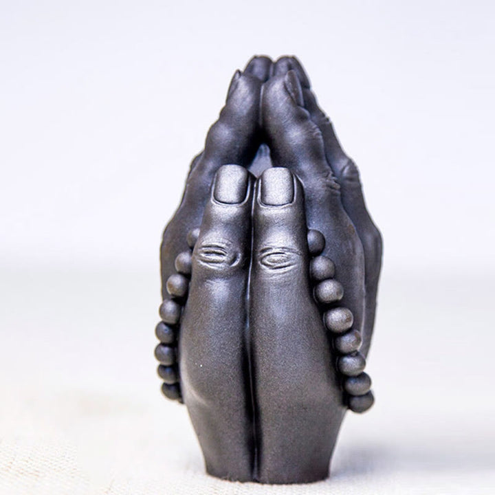 Buddha Stones Estatua Decorativa de Resina de Mano de Buda Hecha a Mano Namaste con Óxido de Polvo de Hierro