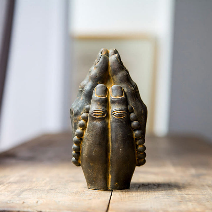 Buddha Stones Estatua Decorativa de Resina de Mano de Buda Hecha a Mano Namaste con Óxido de Polvo de Hierro