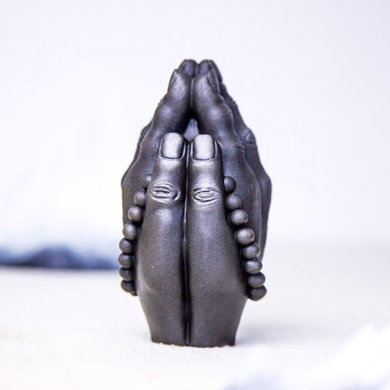 Buddha Stones Estatua Decorativa de Resina de Mano de Buda Hecha a Mano Namaste con Óxido de Polvo de Hierro
