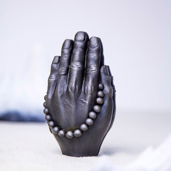 Buddha Stones Estatua Decorativa de Resina de Mano de Buda Hecha a Mano Namaste con Óxido de Polvo de Hierro