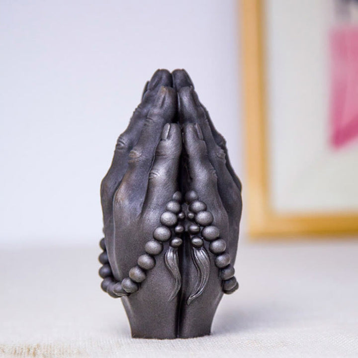 Buddha Stones Estatua Decorativa de Resina de Mano de Buda Hecha a Mano Namaste con Óxido de Polvo de Hierro