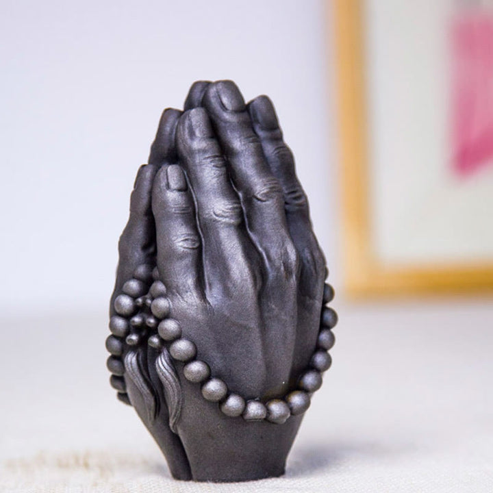 Buddha Stones Estatua Decorativa de Resina de Mano de Buda Hecha a Mano Namaste con Óxido de Polvo de Hierro