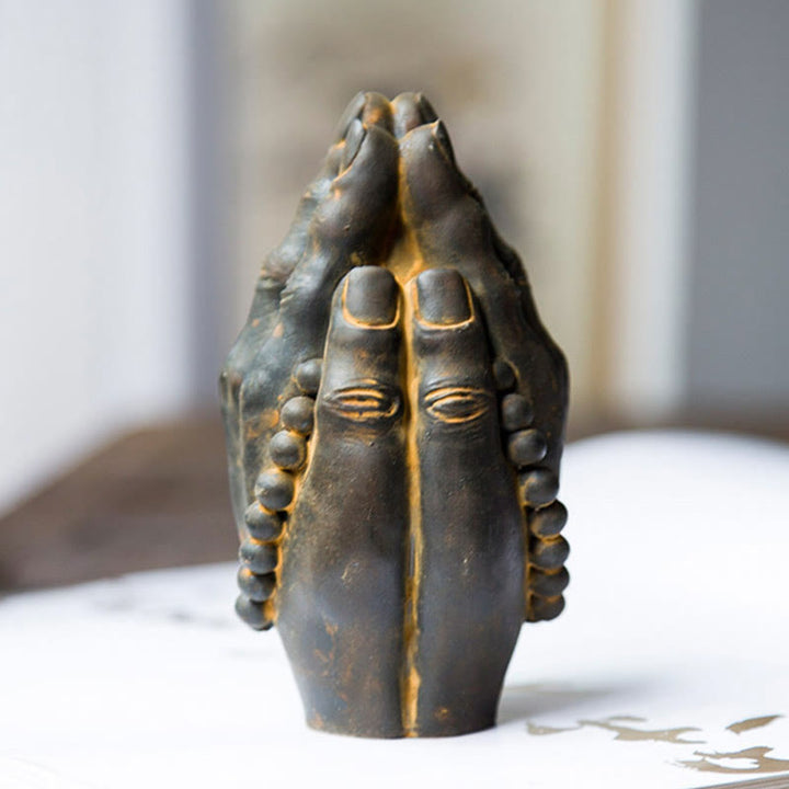 Buddha Stones Estatua Decorativa de Resina de Mano de Buda Hecha a Mano Namaste con Óxido de Polvo de Hierro
