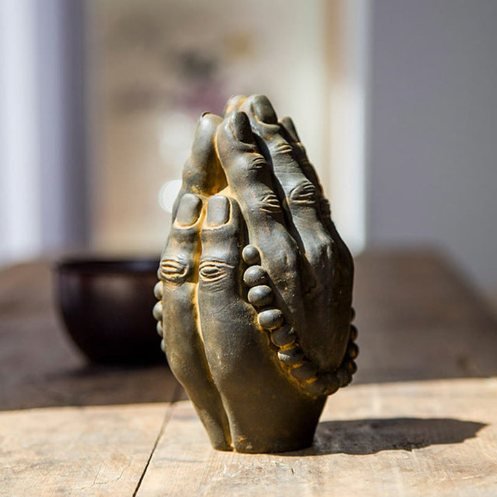 Buddha Stones Estatua Decorativa de Resina de Mano de Buda Hecha a Mano Namaste con Óxido de Polvo de Hierro