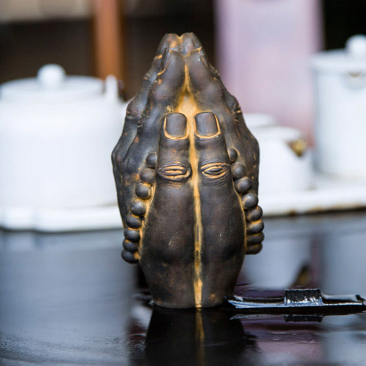 Buddha Stones Estatua Decorativa de Resina de Mano de Buda Hecha a Mano Namaste con Óxido de Polvo de Hierro