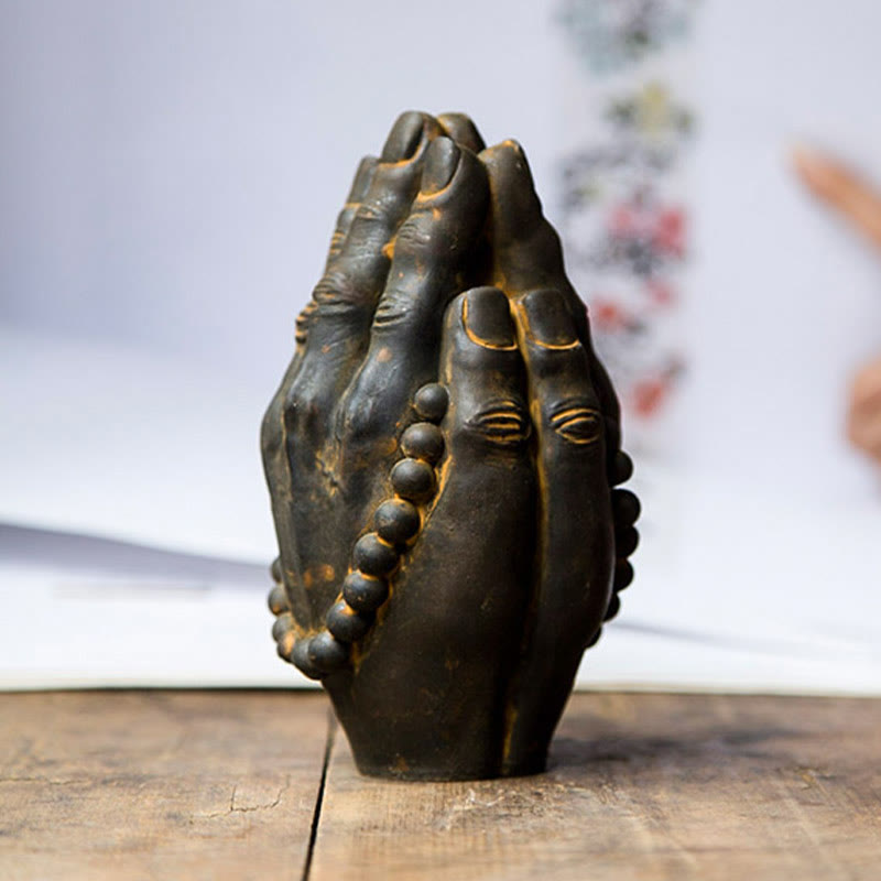 Buddha Stones Estatua Decorativa de Resina de Mano de Buda Hecha a Mano Namaste con Óxido de Polvo de Hierro