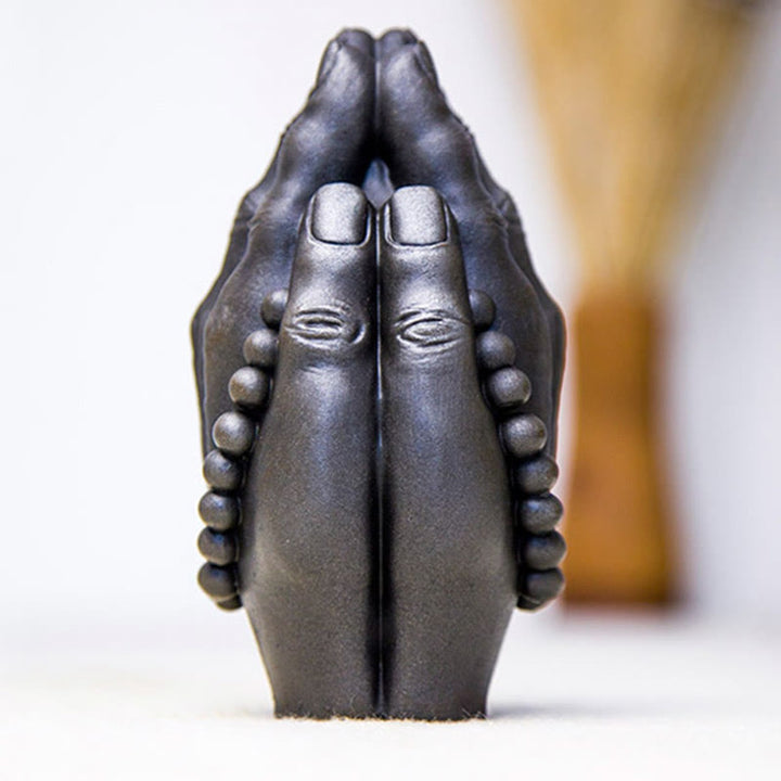 Buddha Stones Estatua Decorativa de Resina de Mano de Buda Hecha a Mano Namaste con Óxido de Polvo de Hierro