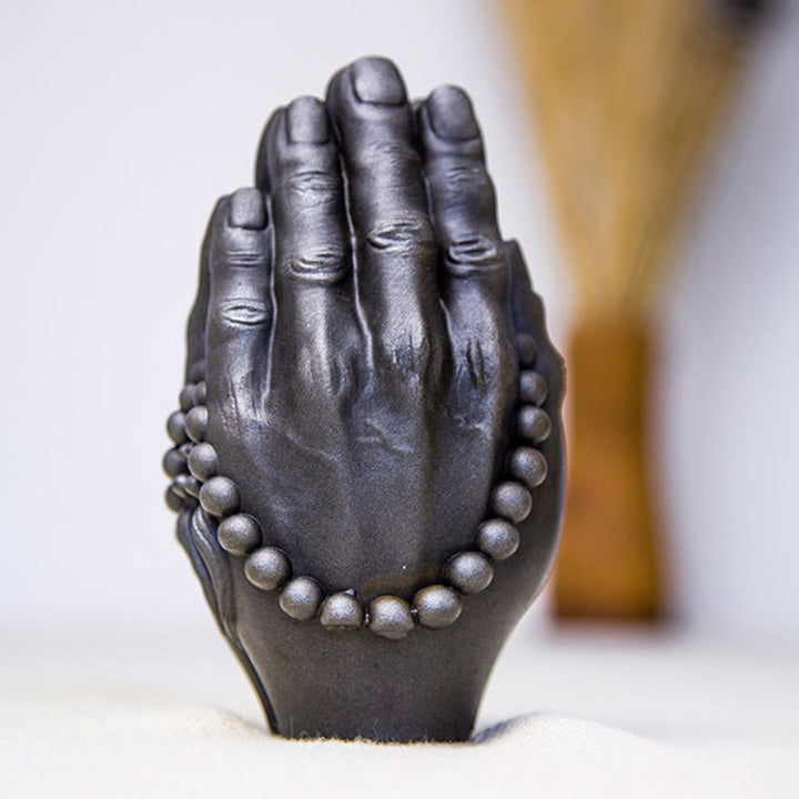 Buddha Stones Estatua Decorativa de Resina de Mano de Buda Hecha a Mano Namaste con Óxido de Polvo de Hierro