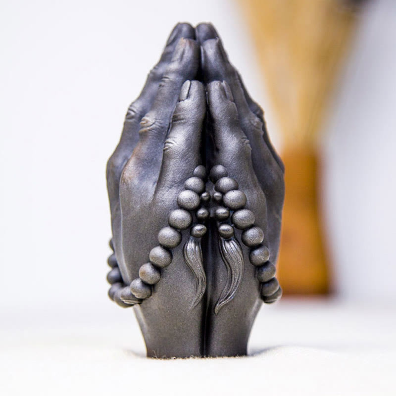Buddha Stones Estatua Decorativa de Resina de Mano de Buda Hecha a Mano Namaste con Óxido de Polvo de Hierro