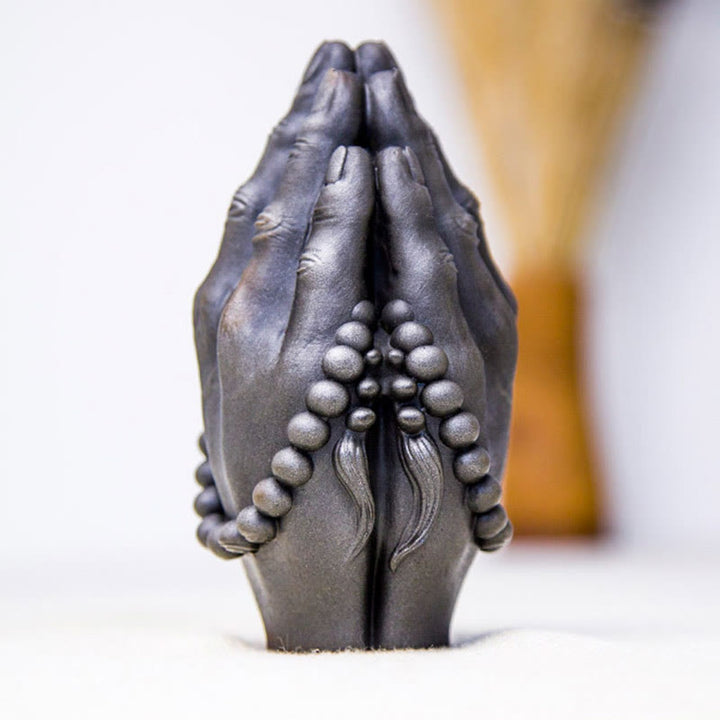 Buddha Stones Estatua Decorativa de Resina de Mano de Buda Hecha a Mano Namaste con Óxido de Polvo de Hierro