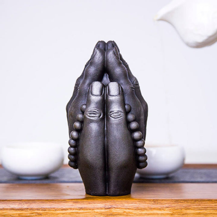Buddha Stones Estatua Decorativa de Resina de Mano de Buda Hecha a Mano Namaste con Óxido de Polvo de Hierro