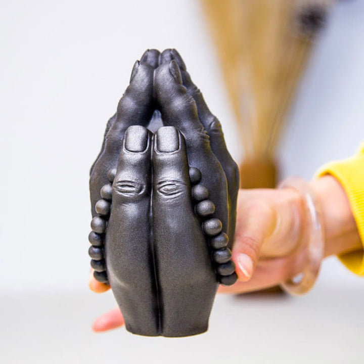 Buddha Stones Estatua Decorativa de Resina de Mano de Buda Hecha a Mano Namaste con Óxido de Polvo de Hierro