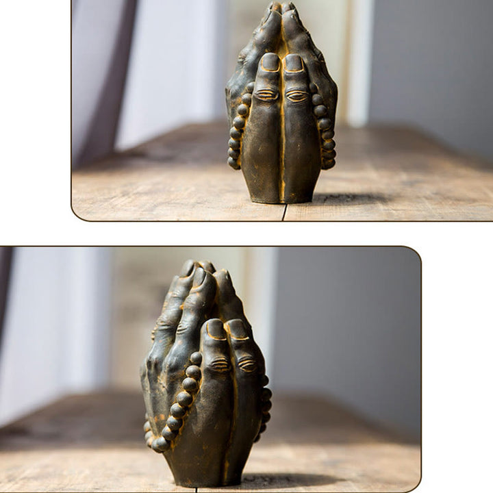 Buddha Stones Estatua Decorativa de Resina de Mano de Buda Hecha a Mano Namaste con Óxido de Polvo de Hierro