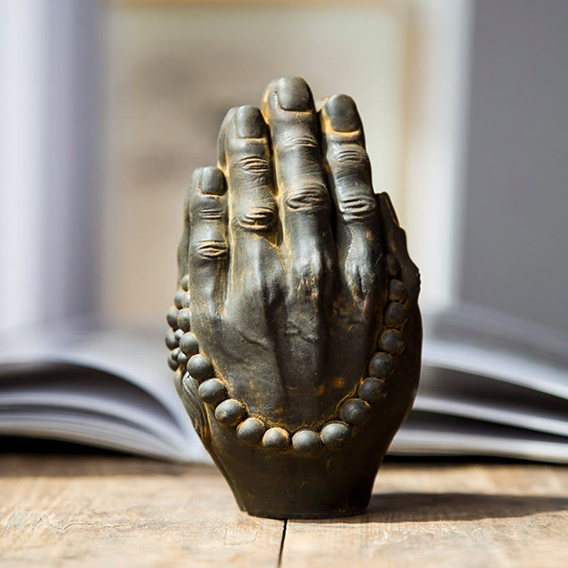 Buddha Stones Estatua Decorativa de Resina de Mano de Buda Hecha a Mano Namaste con Óxido de Polvo de Hierro
