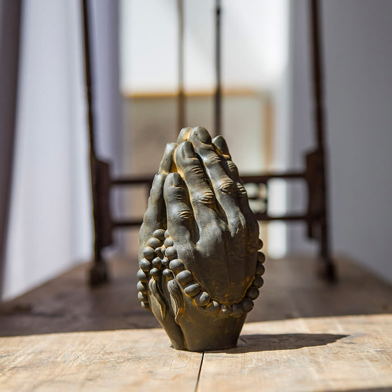 Buddha Stones Estatua Decorativa de Resina de Mano de Buda Hecha a Mano Namaste con Óxido de Polvo de Hierro