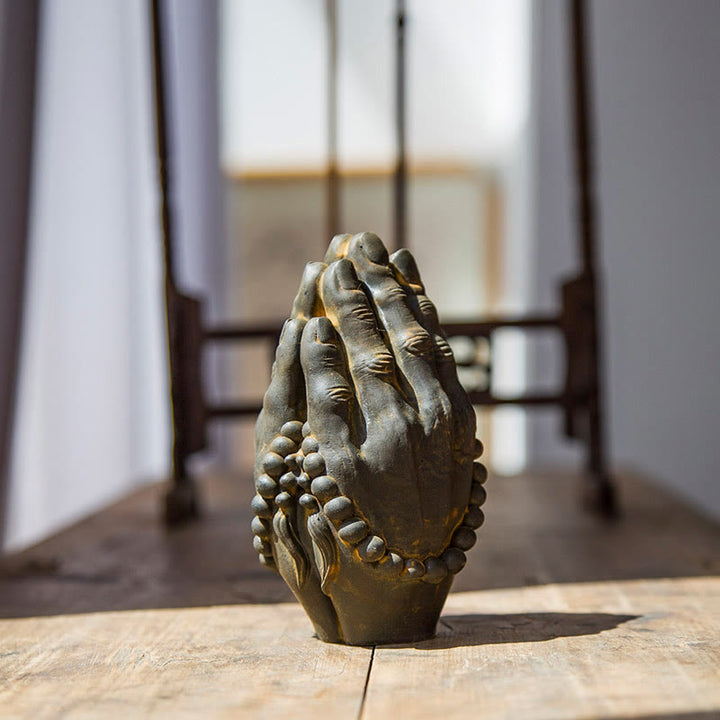 Buddha Stones Estatua Decorativa de Resina de Mano de Buda Hecha a Mano Namaste con Óxido de Polvo de Hierro