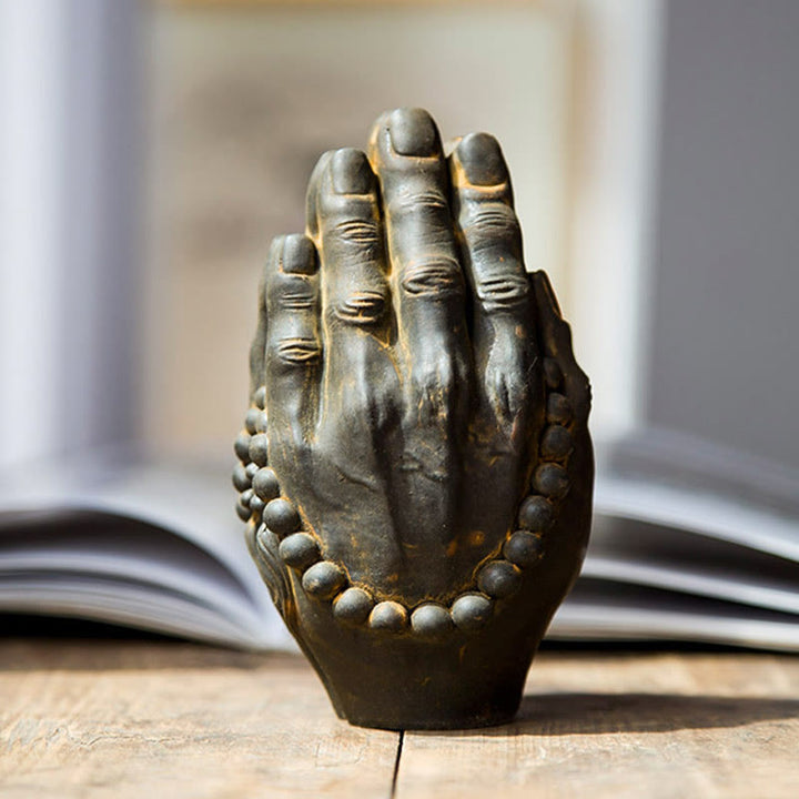 Buddha Stones Estatua Decorativa de Resina de Mano de Buda Hecha a Mano Namaste con Óxido de Polvo de Hierro - image 1