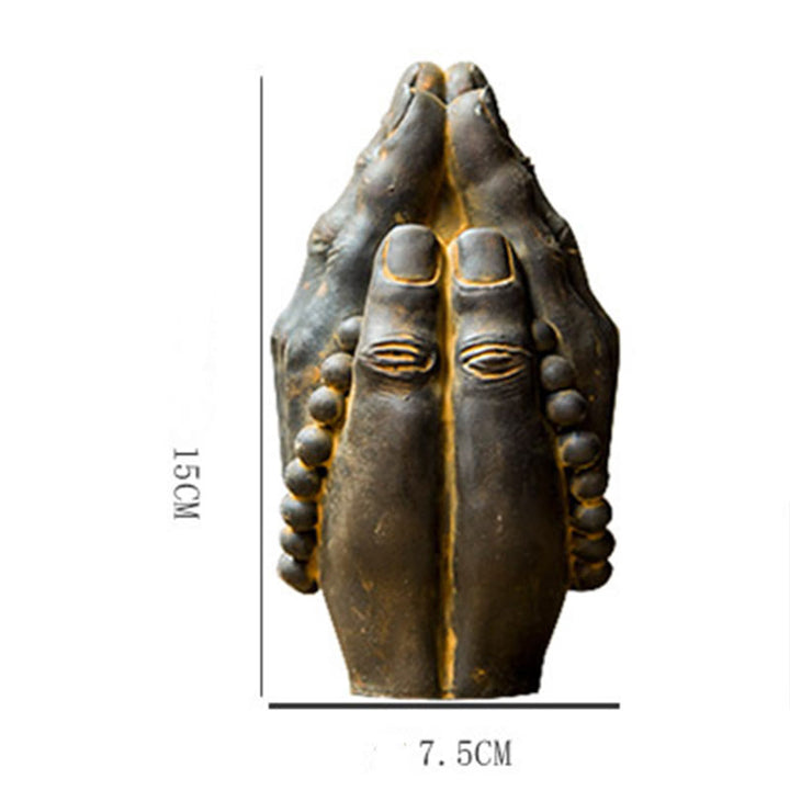Buddha Stones Estatua Decorativa de Resina de Mano de Buda Hecha a Mano Namaste con Óxido de Polvo de Hierro