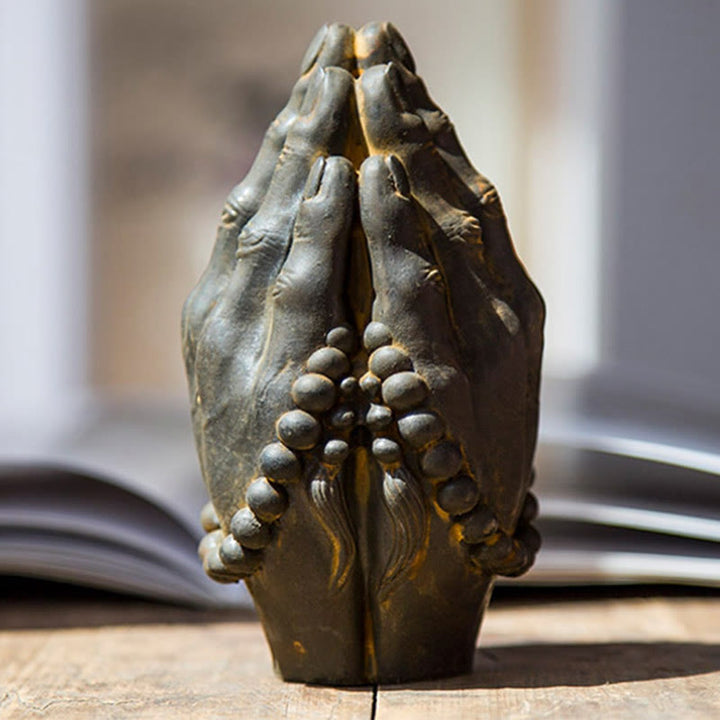 Buddha Stones Estatua Decorativa de Resina de Mano de Buda Hecha a Mano Namaste con Óxido de Polvo de Hierro