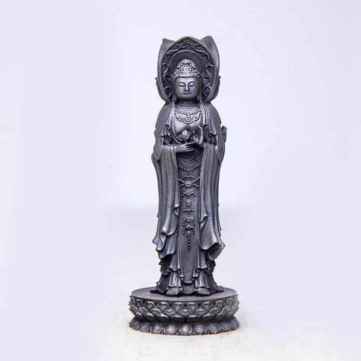 Buddha Stones Estatua de Resina Fundida con Polvo de Hierro Oxidado de la Kwan Yin Avalokitesvara Trifacética Decoración de Escritorio de Riqueza